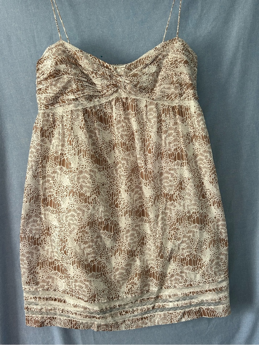 Loft Strappy Brown and Cream Printed Summer Dress SZ 12